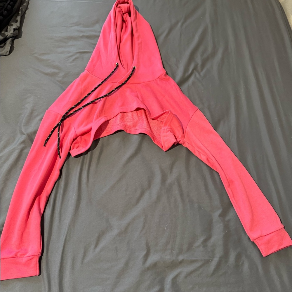 Pink Cropped Hoodie with Drawstring